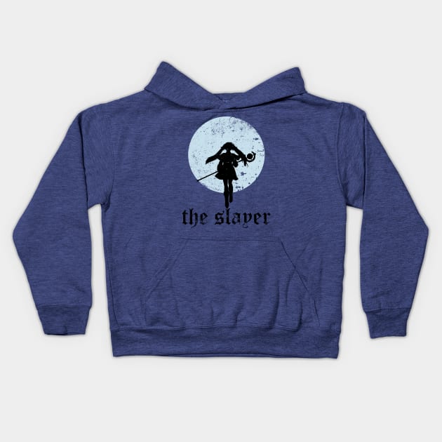 A design featuring Frieren the elf girl character as Frieren the Slayer with full moon background from Sousou no Frieren Frieren Beyond Journeys End or Frieren at the Funeral anime fall 2023 SNF49 Kids Hoodie by Animangapoi